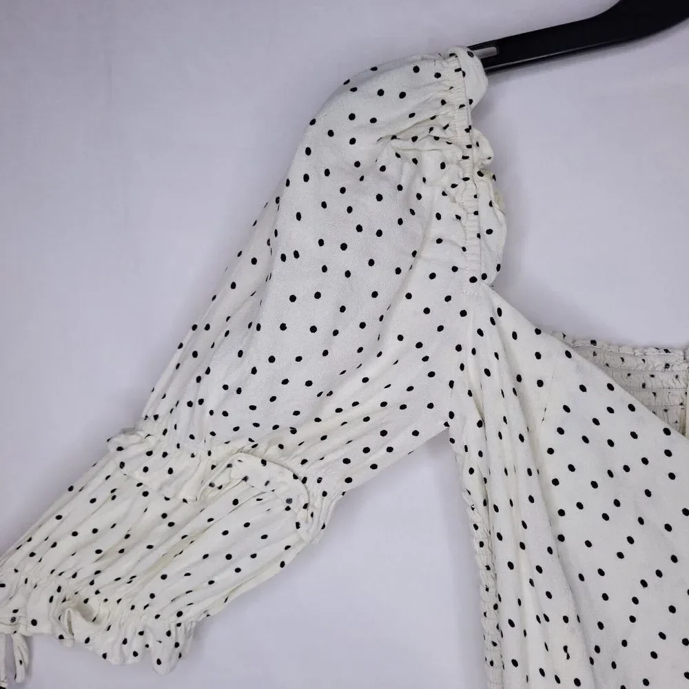 Reformation White Polka Dot Puff Sleeve Blouse